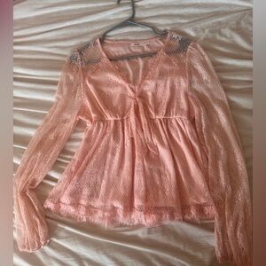 Miami Light Pink Tie Front Ruffled Blouse
